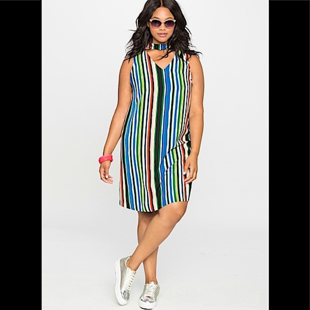 Eloquii Vertical Striped Cut Out Dress